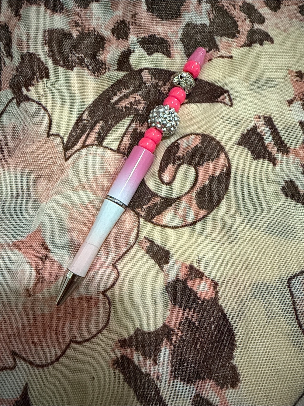 Pink Ombre Beaded Ballpoint Pen with Rhinestone Accent